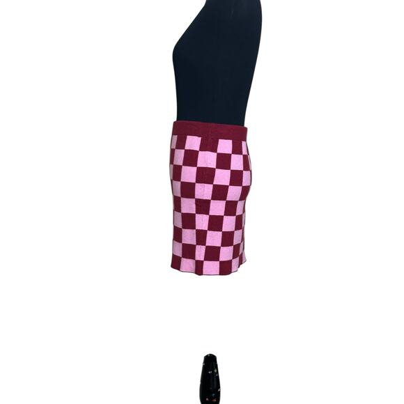 Forever 21 red pink checkers pull on knit mini skirt size M - Picture 8 of 14